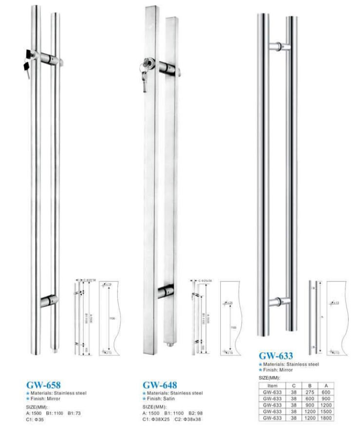 Glass door clearance handle